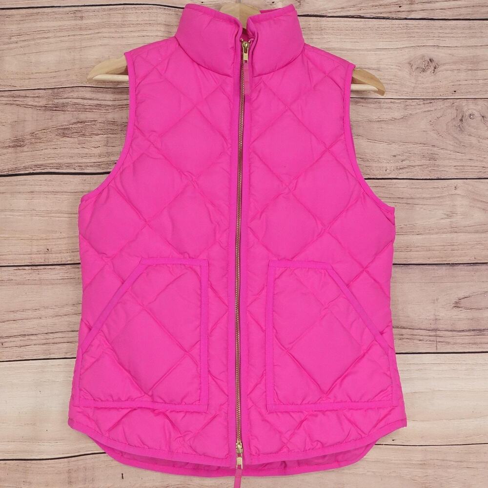 J.Crew Vest Womens XS Pink Quilted Down Puffer Full Zip‎ Pockets Stand Collar